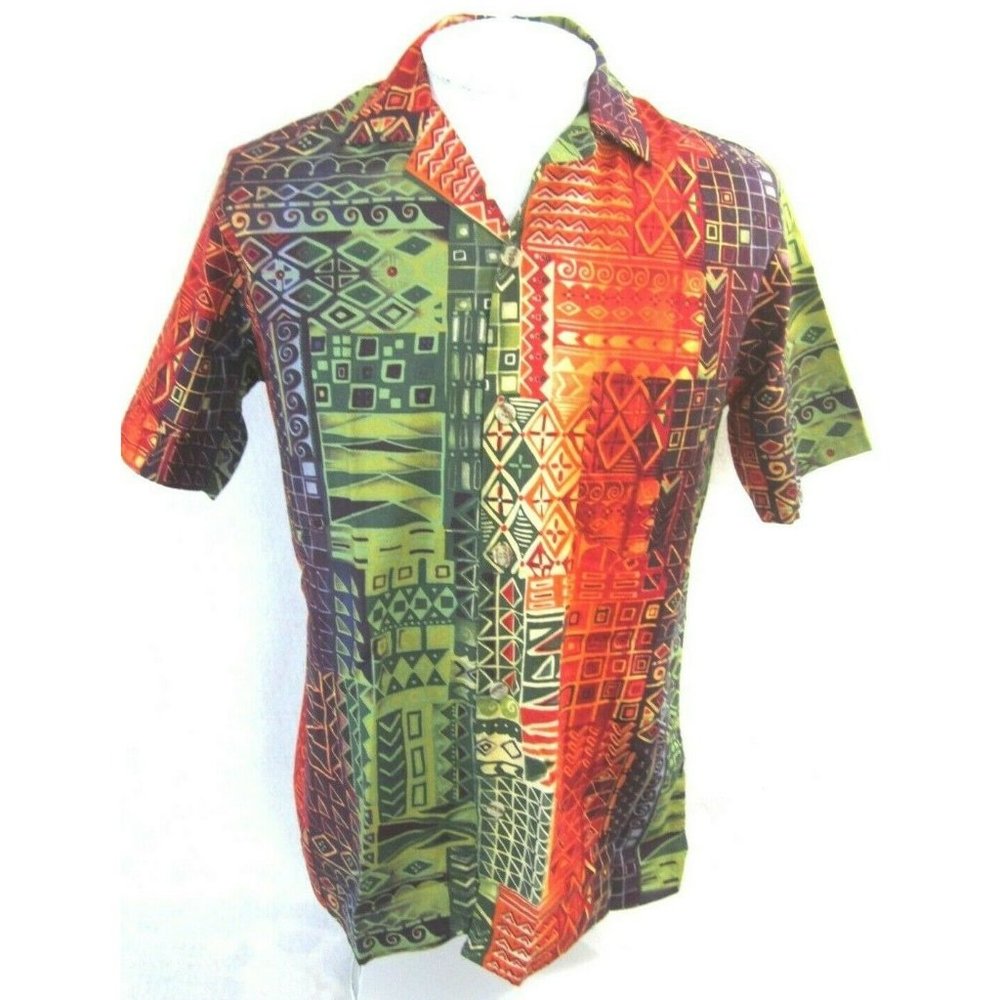 FASHION SEAL Men Hawaiian ALOHA shirt pit to pit 22 slim sz M camp luau vintage